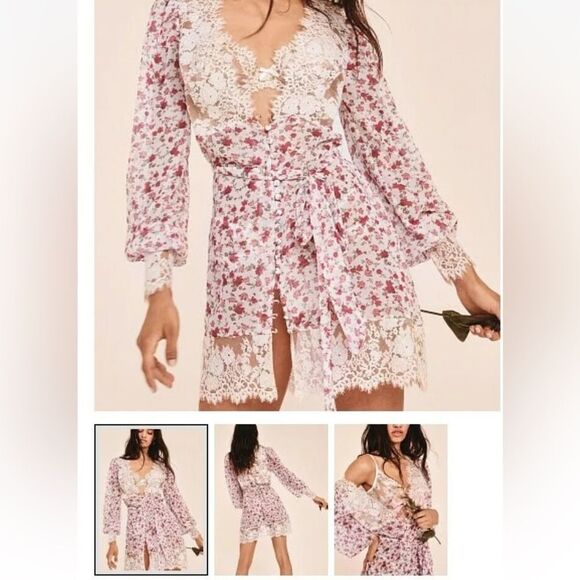 FOR LOVE & LEMONS Melrose White Floral Robe -Victoria's Secret Sz XS NEW - Picture 4 of 15